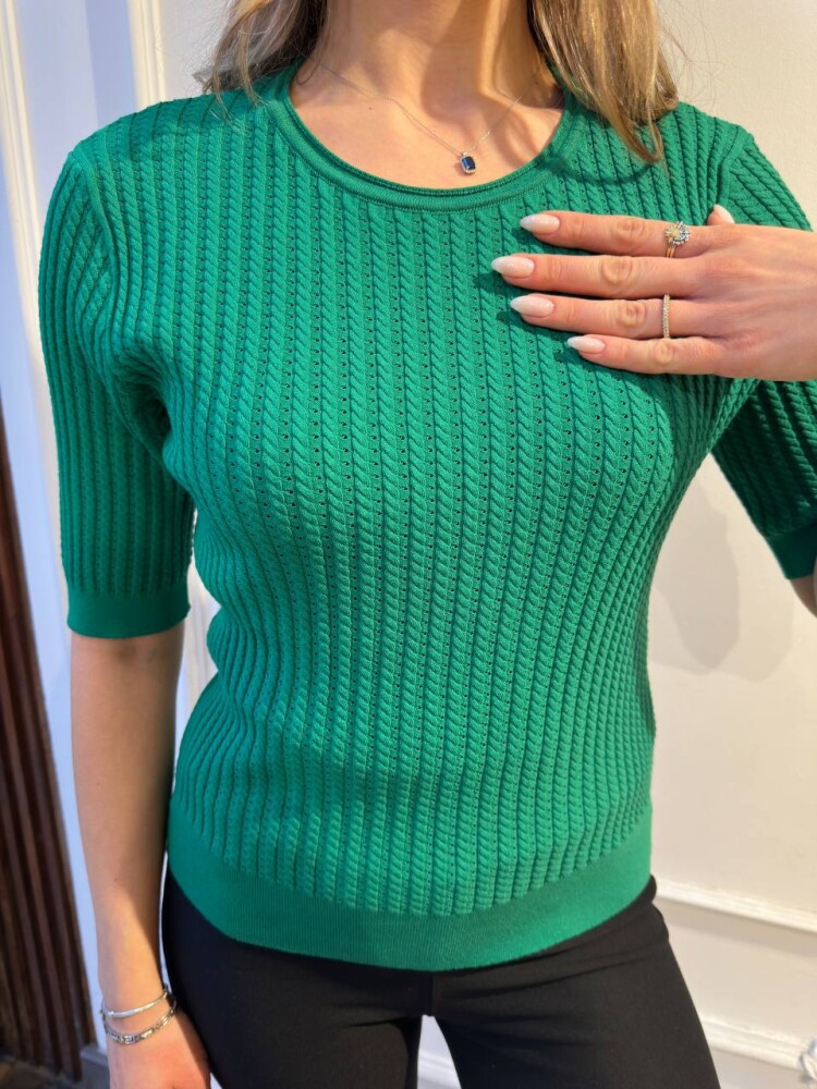 Knitted Sweater Short Sleeve Emerald Green - 32062 | KAZEE (3-Piece Set M-L-XL) - 5