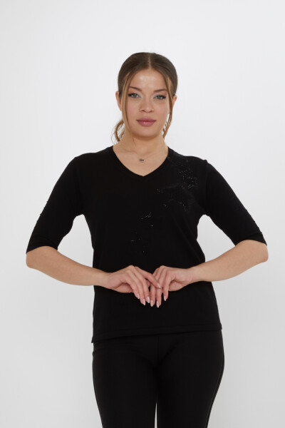 Knitted Sweater with Star Embroidery, Black - 31779 | KAZEE (3-Piece Set M-L-XL) 