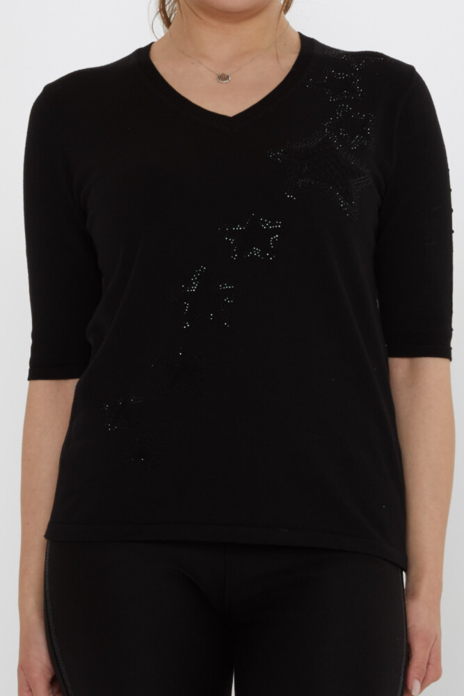 Knitted Sweater with Star Embroidery, Black - 31779 | KAZEE (3-Piece Set M-L-XL) - 3