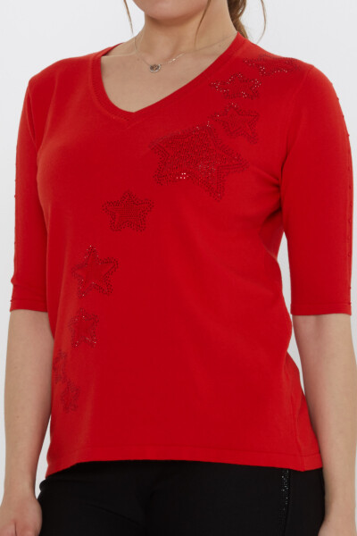 Knitted Sweater Star Embroidery Pomegranate Blossom - 31779 | KAZEE (3-Piece Set M-L-XL) - 4