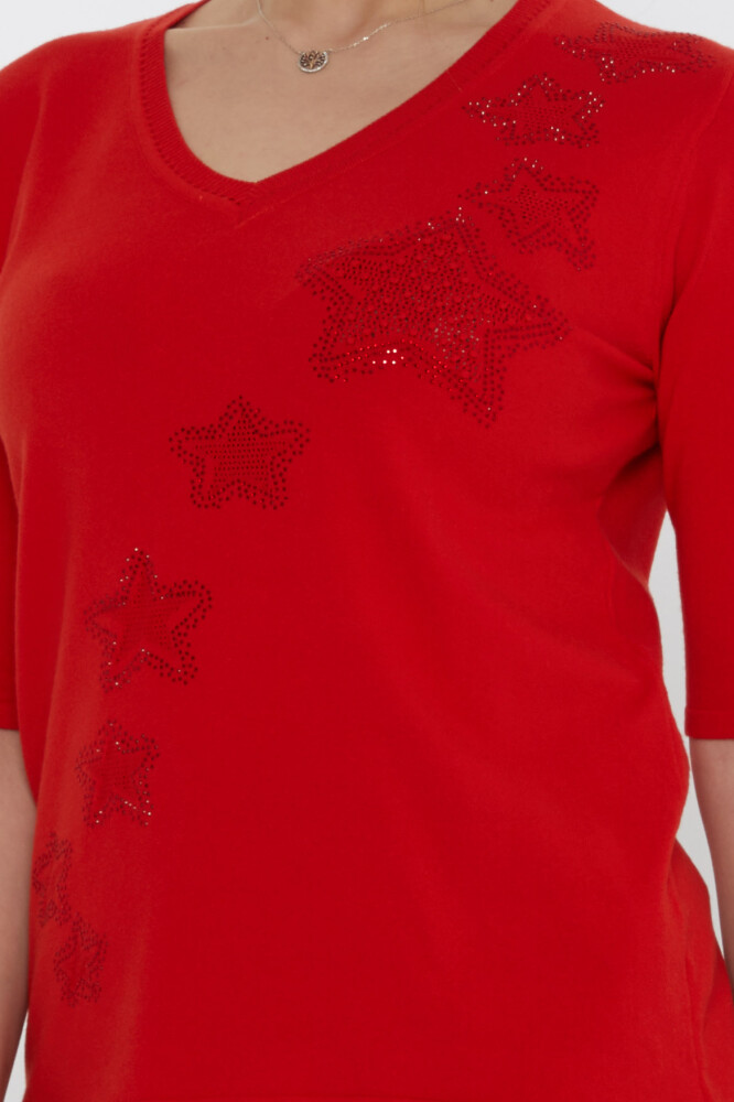 Knitted Sweater Star Embroidery Pomegranate Blossom - 31779 | KAZEE (3-Piece Set M-L-XL) - 5