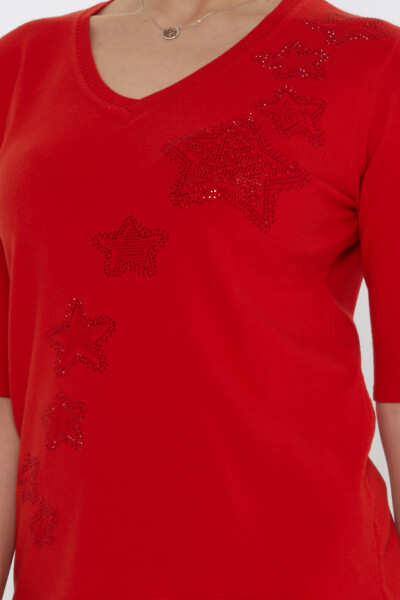 Knitted Sweater Star Embroidery Pomegranate Blossom - 31779 | KAZEE (3-Piece Set M-L-XL) - 5