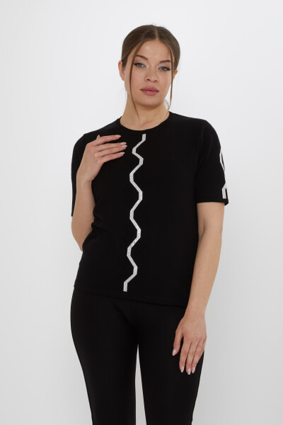 Knitted Sweater Stone Embellished Black - 31758 | KAZEE (3-Piece Set M-L-XL) - 1