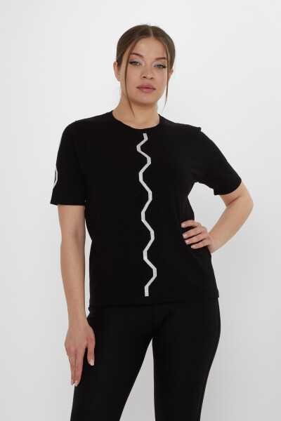 Knitted Sweater Stone Embellished Black - 31758 | KAZEE (3-Piece Set M-L-XL) - 2