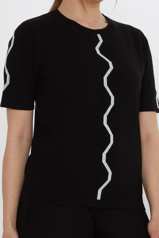 Knitted Sweater Stone Embellished Black - 31758 | KAZEE (3-Piece Set M-L-XL) - 4