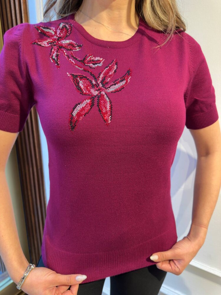 Knitted Sweater Stone Embellished Fuchsia - 31051 | KAZEE (3-Piece Set S-M-L) - 5