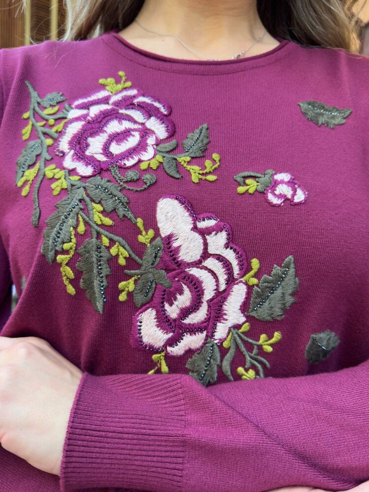 Knitted Sweater Stone Embellished Fuchsia - 32035 | KAZEE (3-Piece Set M-L-XL) - 4