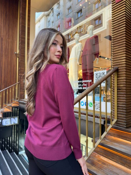 Knitted Sweater Stone Embellished Fuchsia - 32035 | KAZEE (3-Piece Set M-L-XL) - 6