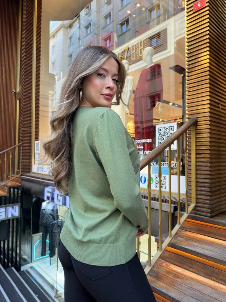 Knitted Sweater Stone Embellished Green - 32035 | KAZEE (3-Piece Set M-L-XL) - 6