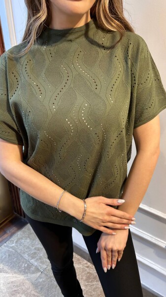 Knitted Sweater Stone Embellished - Khaki - 31920 | KAZEE (3-Piece Set L-XL-2XL) - 3