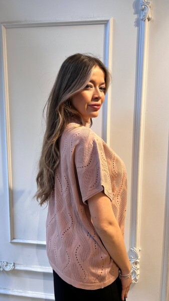 Knitted Sweater Stone Embellished Powder Pink - 31920 | KAZEE (3-Piece Set L-XL-2XL) - 2