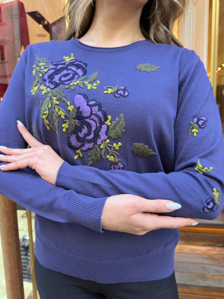 Knitted Sweater Stone Embellished - Violet - 32035 | KAZEE (3-Piece Set M-L-XL) - 5