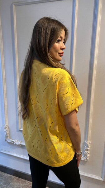 Knitted Sweater Stone Embellished - Yellow - 31920 | KAZEE (3-Piece Set L-XL-2XL) - 2