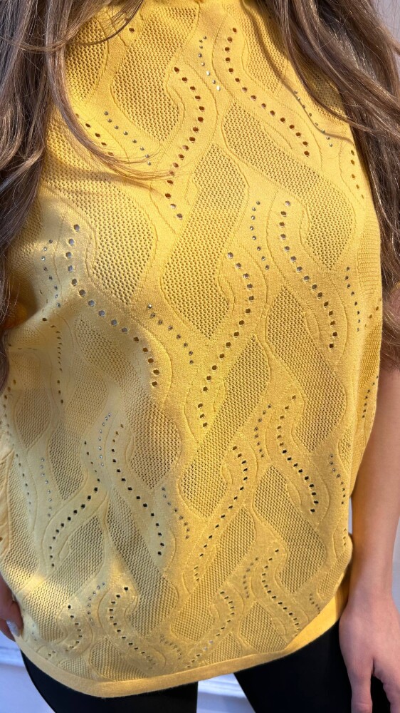 Knitted Sweater Stone Embellished - Yellow - 31920 | KAZEE (3-Piece Set L-XL-2XL) - 3