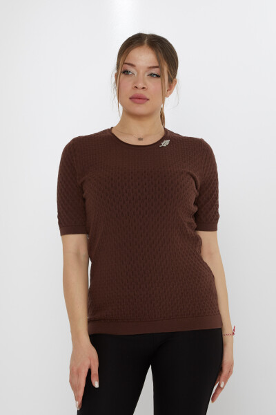 Knitwear Sweater with Leaf Brooch Brown - 31811 | KAZEE (Set of 3 M-L-XL) - 2
