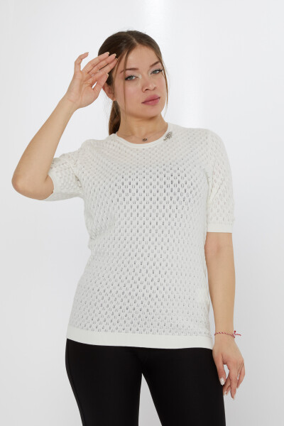 Knitwear Sweater with Leaf Brooch Ecru - 31811 | KAZEE (Set of 3 M-L-XL) 