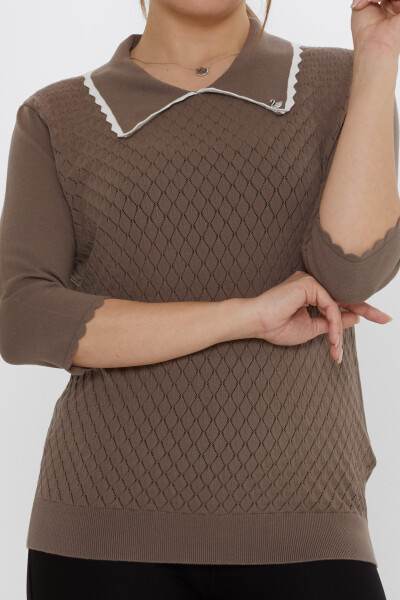 Knitwear Sweater with Swan Brooch Dark Mink-Ecru - 31814 | KAZEE (Set of 3 M-L-XL) - 3