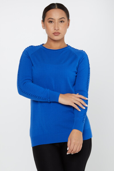 Kol Detaylı Bisiklet Yaka Triko Kazak Mavi- 2425-31091 | KAZEE (2'li Set M-2) - Kazee