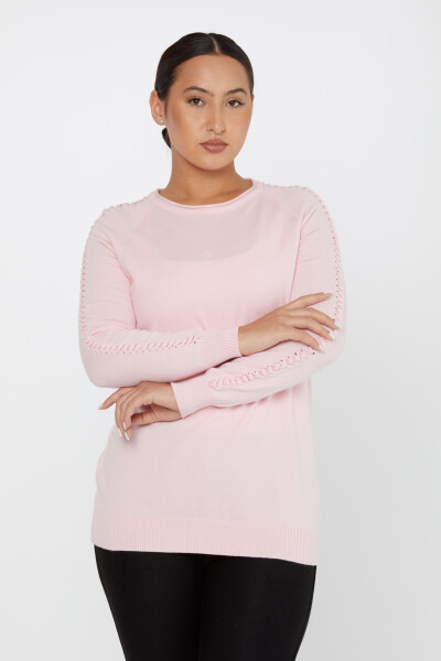 Kol detaylı Bisiklet Yaka Triko Kazak Pembe- 2425-31091 | KAZEE (2'li Set M-2) - Kazee