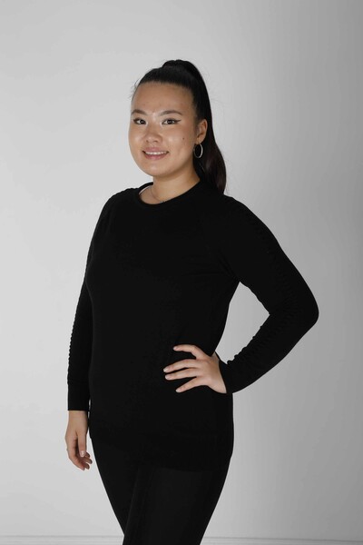 Kol Detaylı Bisiklet Yaka Triko Kazak Siyah- 2425-31091 | KAZEE (2'li Set M-2) - Kazee