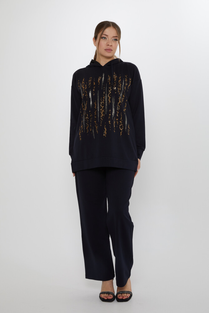 Komplet dresowy Leopard Stone haftowany granatowy - 17901 | KAZEE (zestaw 3 sztuk M-L-XL) - 1