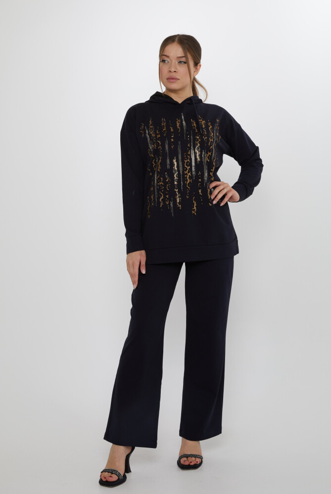 Komplet dresowy Leopard Stone haftowany granatowy - 17901 | KAZEE (zestaw 3 sztuk M-L-XL) - 2