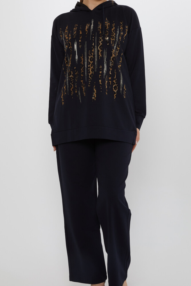 Komplet dresowy Leopard Stone haftowany granatowy - 17901 | KAZEE (zestaw 3 sztuk M-L-XL) - 4