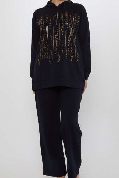 Komplet dresowy Leopard Stone haftowany granatowy - 17901 | KAZEE (zestaw 3 sztuk M-L-XL) - 4