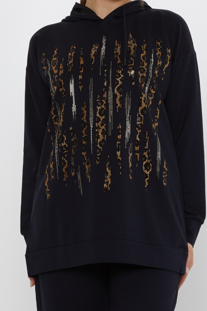 Komplet dresowy Leopard Stone haftowany granatowy - 17901 | KAZEE (zestaw 3 sztuk M-L-XL) - 5