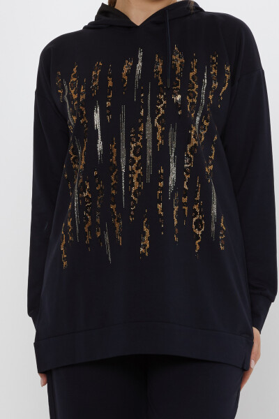 Komplet dresowy Leopard Stone haftowany granatowy - 17901 | KAZEE (zestaw 3 sztuk M-L-XL) - 5