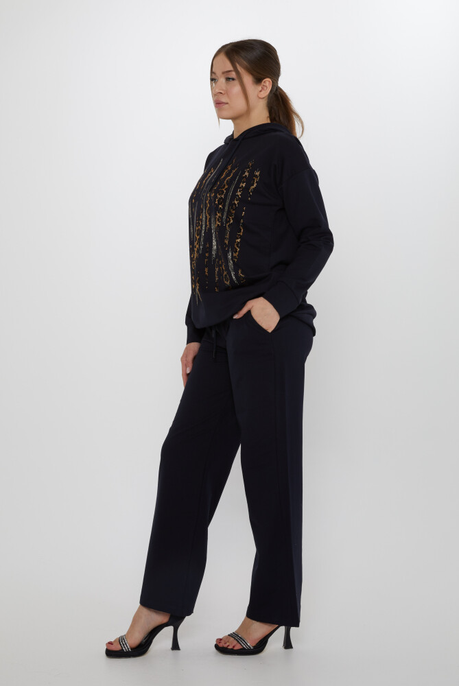 Komplet dresowy Leopard Stone haftowany granatowy - 17901 | KAZEE (zestaw 3 sztuk M-L-XL) - 7