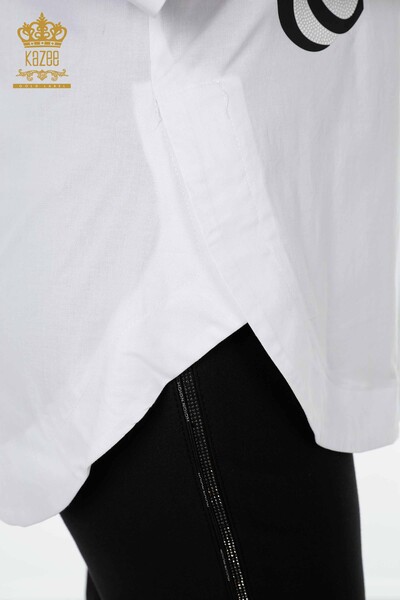 قميص نسائي بالجملة زيبرا زهري نمط أبيض - 20126 | كازي - Thumbnail