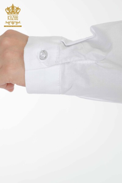 قميص نسائي جملة نمر ووردي منقوش أبيض - 20191 | كازي - Thumbnail