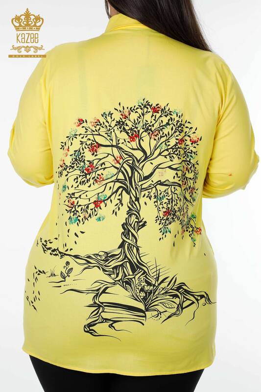 قميص نسائي بالجملة لون أصفر مزخرف - 20085 | كازي