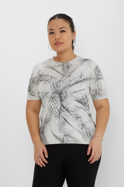 ژاکت بافتنی آستین کوتاه اکرو خاکستری طرح مرمر - 31236 | KAZEE (ست 3 M-L-XL) 