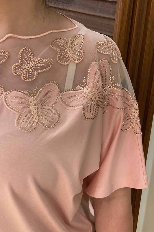 Ladies Butterfly Crystal Stone Detailed Combed Cotton 77514