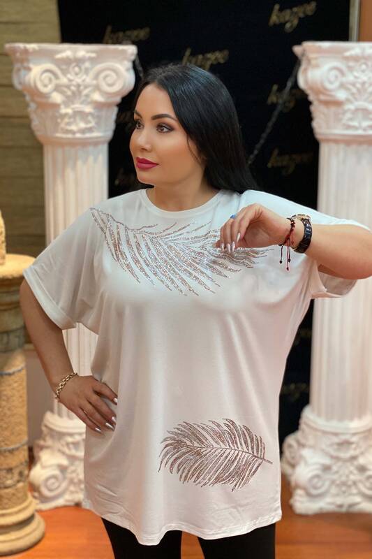 Lady Petals Crystal Stone Embroidered Short Sleeve Combed Cotton 76664