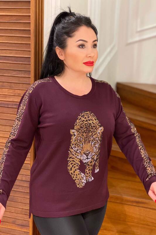 Ladies Crystal Stone Embroidered Tiger Figured Knitwear 16199