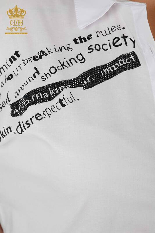 قميص نسائي بالجملة مطرز بالحجر الأبيض - 20095 | كازي