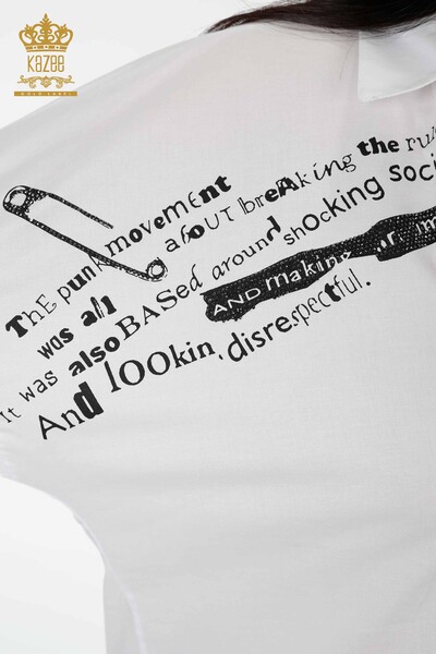 قميص نسائي بالجملة مطرز بالحجر الأبيض - 20095 | كازي - Thumbnail