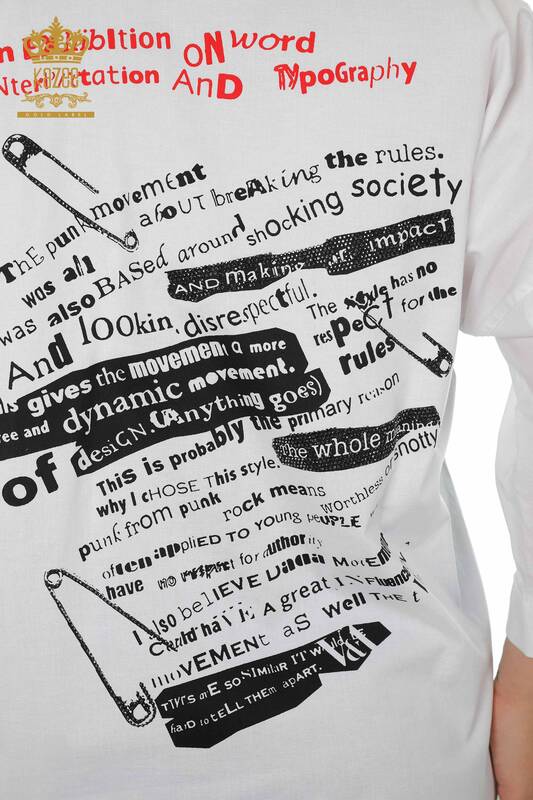 قميص نسائي بالجملة مطرز بالحجر الأبيض - 20095 | كازي