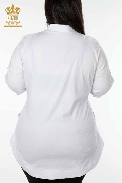 قميص نسائي بالجملة مزخرف باللون الأبيض - 20123 | كازي - Thumbnail