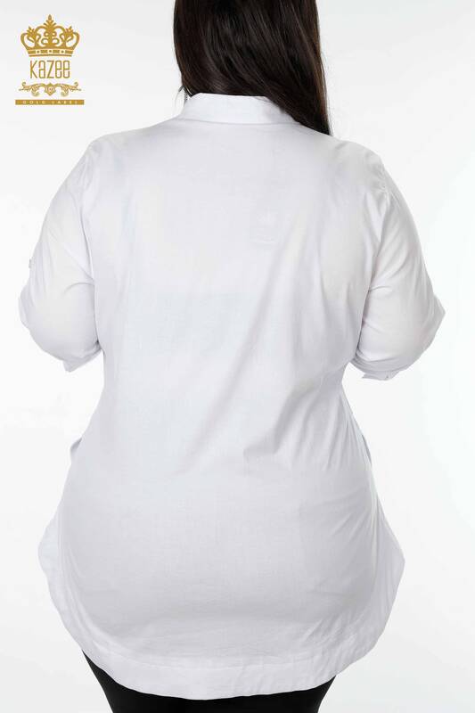 قميص نسائي بالجملة مزخرف باللون الأبيض - 20123 | كازي