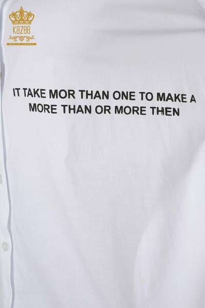قميص نسائي بالجملة مع نص مفصل أبيض - 20087 | كازي - Thumbnail