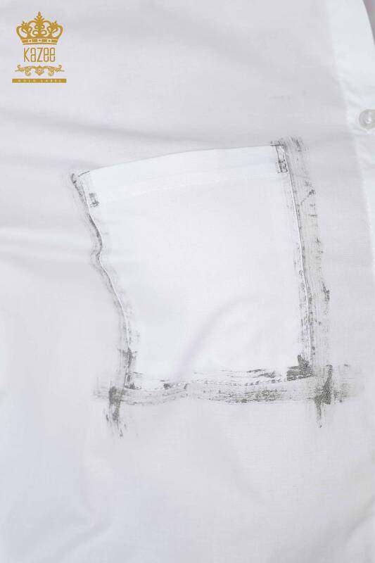 قميص نسائي بالجملة مع نص مفصل أبيض - 20087 | كازي