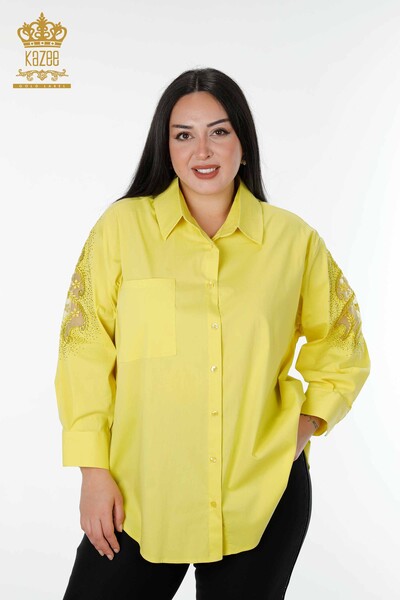 قميص نسائي بالجملة تول مفصل أصفر - 20099 | كازي - Thumbnail