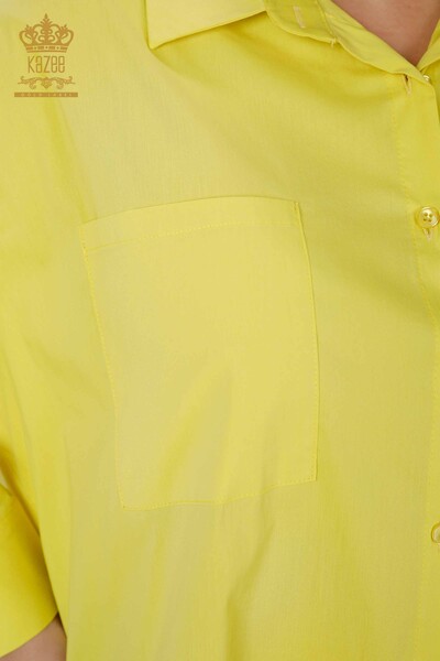 قميص نسائي بالجملة تول مفصل أصفر - 20099 | كازي - Thumbnail