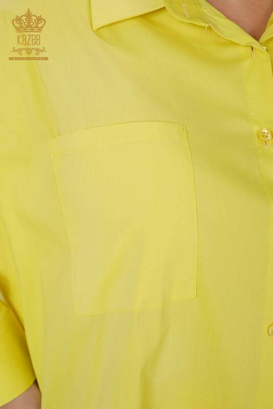 قميص نسائي بالجملة تول مفصل أصفر - 20099 | كازي