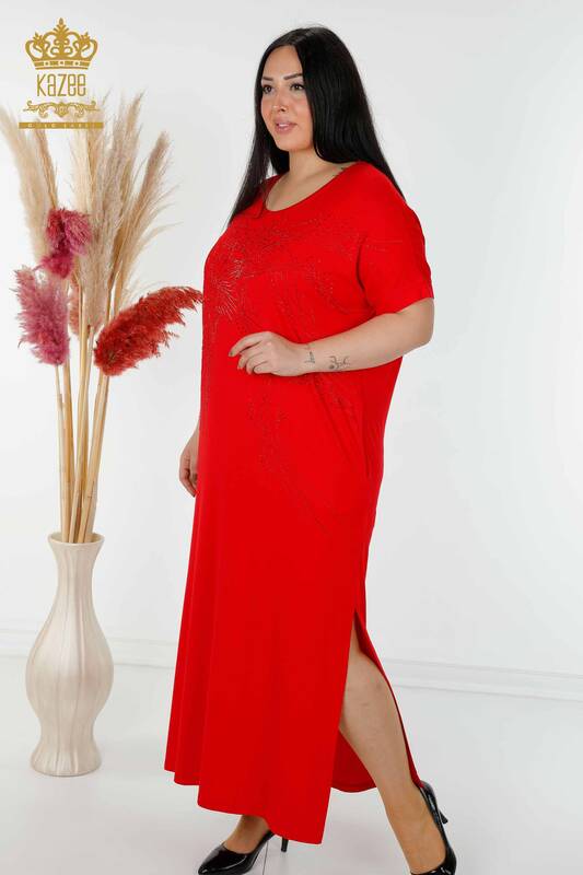 فستان نسائي - احمر بنقشة ورود - 7733 | كازي