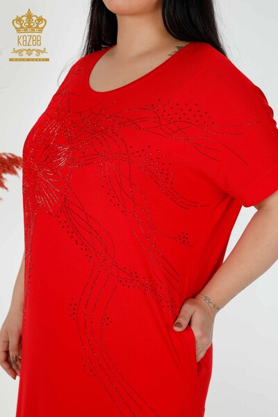 فستان نسائي - احمر بنقشة ورود - 7733 | كازي - Thumbnail